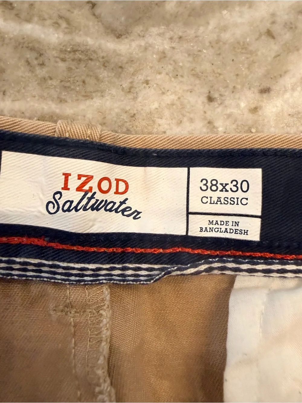 IZOD Saltwater Chino Pants Mens 38x30 Khaki Classic Fit 100% Cotton